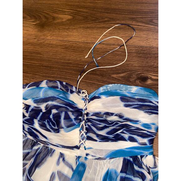 Tibi Silk Chiffon strapless Maxi Dress Blue White/off white Size 6 - Picture 11 of 14